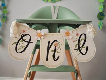 First Birthday Banner Printable | ONE Banner | Wildflower First Birthday | High Chair Banner | 1st Birthday Girl | One High Chair Banner