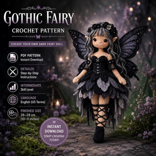 Gothic Fairy Crochet Pattern PDF | Dark Fantasy Amigurumi Doll | Instant Download