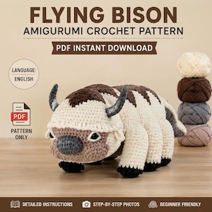 Flying Bison Amigurumi Crochet Pattern PDF Six Legs Stuffed  Sky Animal Arrow