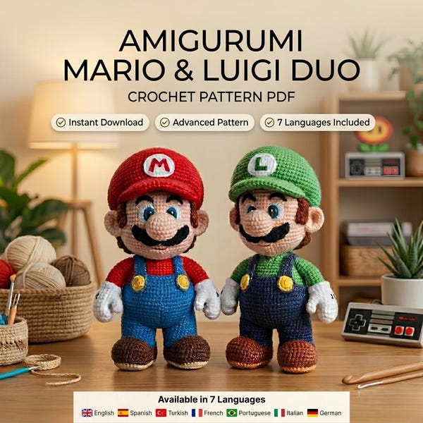Amigurumi Mario Luigi Duo Crochet Pattern PDF | Nintendo Plush | Instant Download