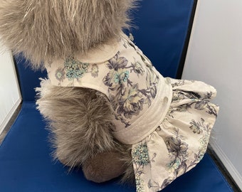 Floral blue, grey, and white sassy little dog dress harness