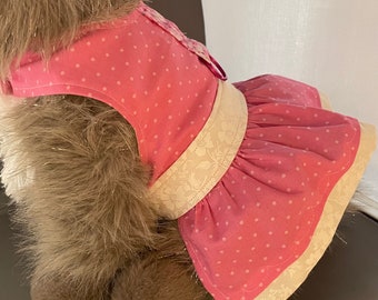 Size M Pink polka dot dog dress harness