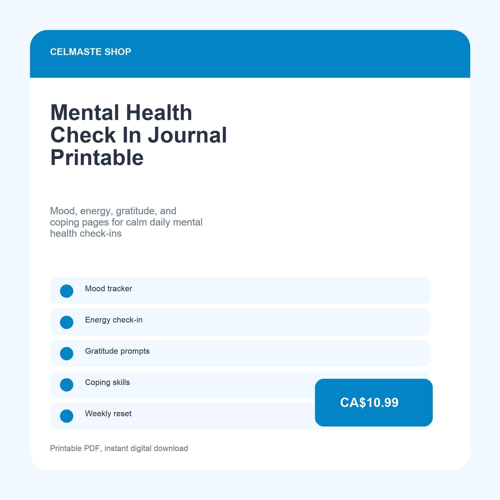 Mental Health Check in Journal Printable | Mood Tracker, Energy ...
