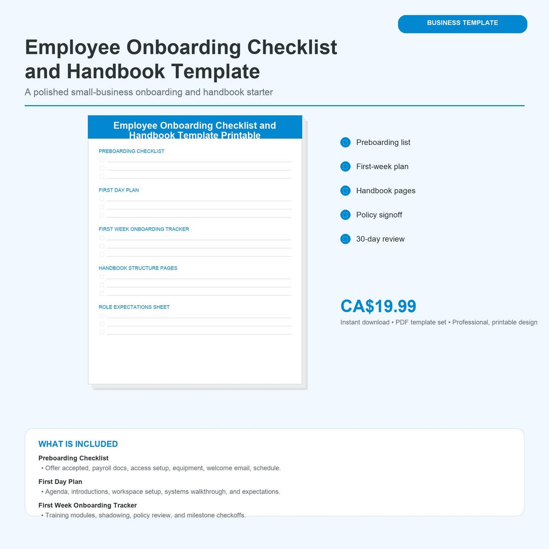 Employee Onboarding Checklist and Handbook Template Printable | HR ...