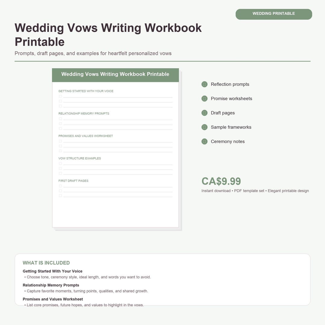 Notes Vows Wedding Vows Writing Workbook Printable | Vow Prompts, Draft Pages ...