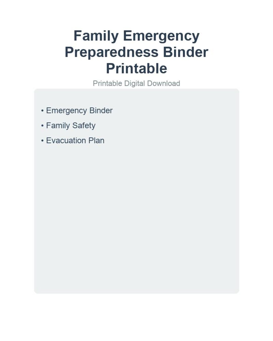 Family Emergency Preparedness Binder Printable | Contacts, Evacuation ...