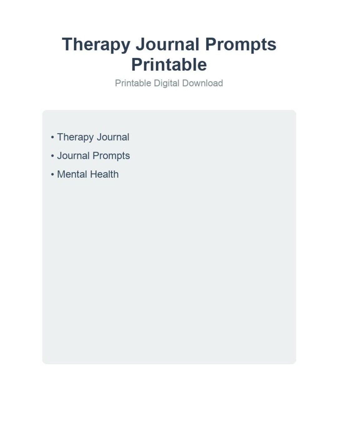 Therapy Journal Prompts Printable | 30 Day Mental Health Reflection ...