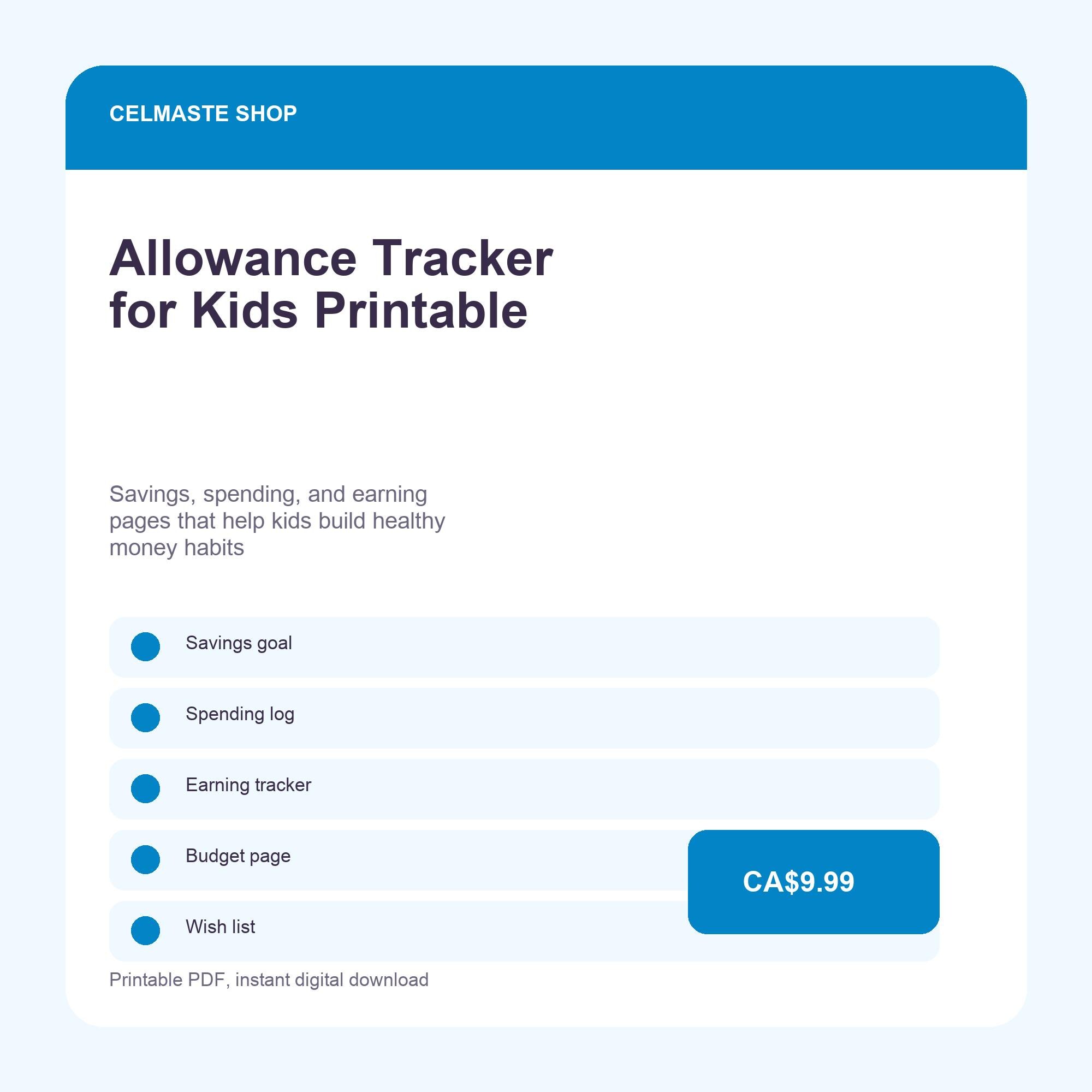 Allowance Tracker for Kids Printable | Savings Goal, Spending Log ...
