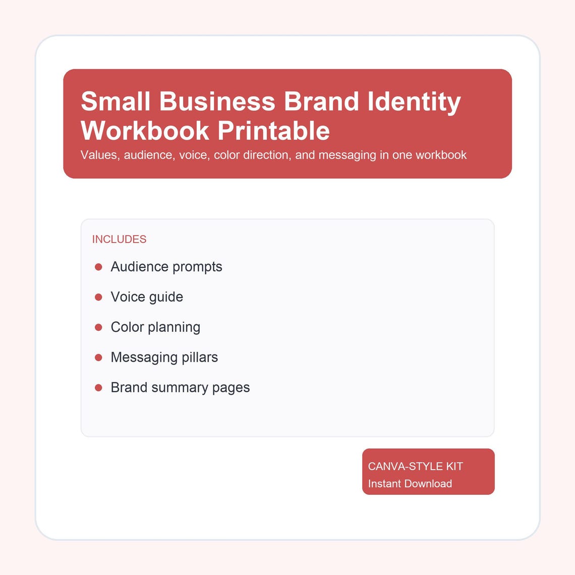 Small Business Brand Identity Workbook Printable | Values, Voice ...