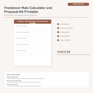 Freelancer Rate Calculator and Proposal Kit Printable | Pricing Worksheet, Scope, Offer PDF