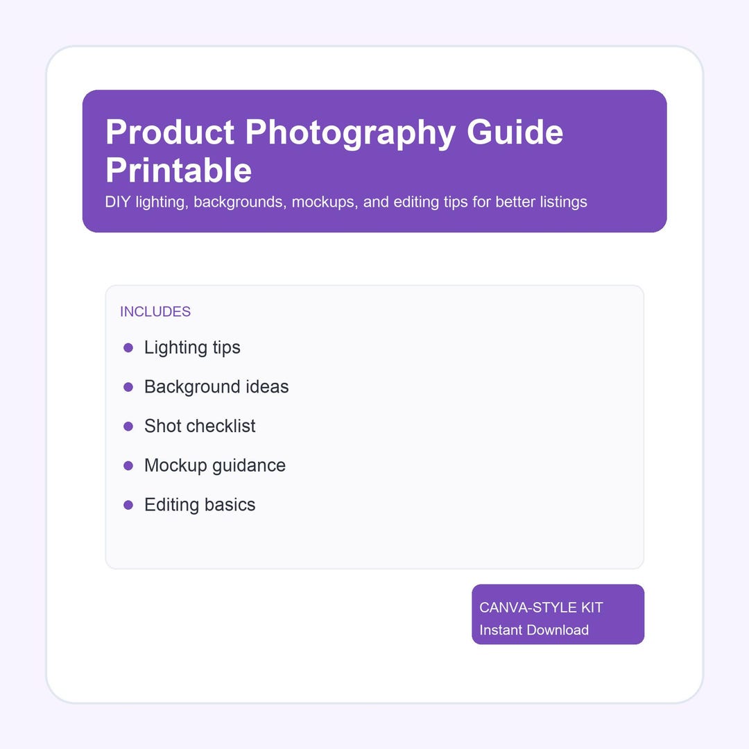 Product Photography Guide Printable | DIY Mockup Tips, Lighting ...