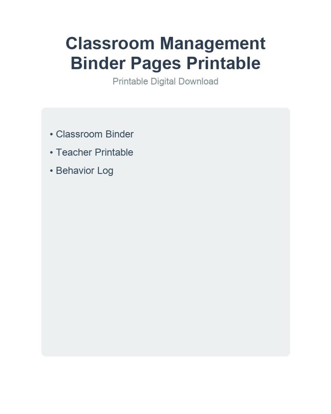 Classroom Management Binder Pages Printable | Teacher Behavior Logs ...
