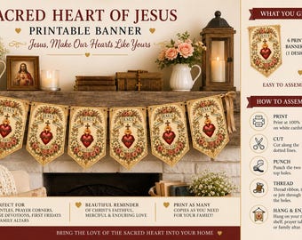 Sacred Heart of Jesus Banner Printable | Catholic Home Decor (Digital Download)