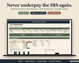 2026 Self-Employed Tax Estimator Google Sheet | Quarterly Estimated Tax Spreadsheet (Digital Download)