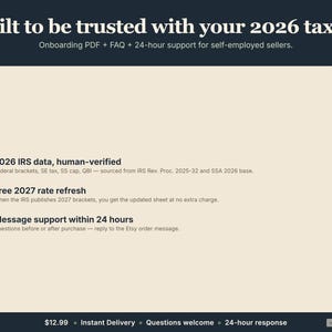 Pode incluir: Gr&aacute;fico com o texto "Built to be trusted with your 2026 taxes." Ele lista recursos como PDF de integra&ccedil;&atilde;o, FAQ e suporte 24 horas. Detalhes adicionais incluem dados do IRS de 2026, atualiza&ccedil;&atilde;o gratuita da taxa de 2027 e suporte de mensagens em 24 horas.