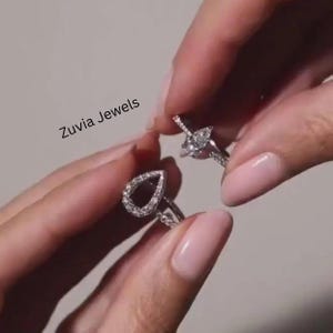 Unique Pear Cut Insert Wedding Ring Set, 925 Sterling Silver Ring, Pear Cut Simulated Diamond Ring Set, Open Shank Halo Beautiful Ring Gift