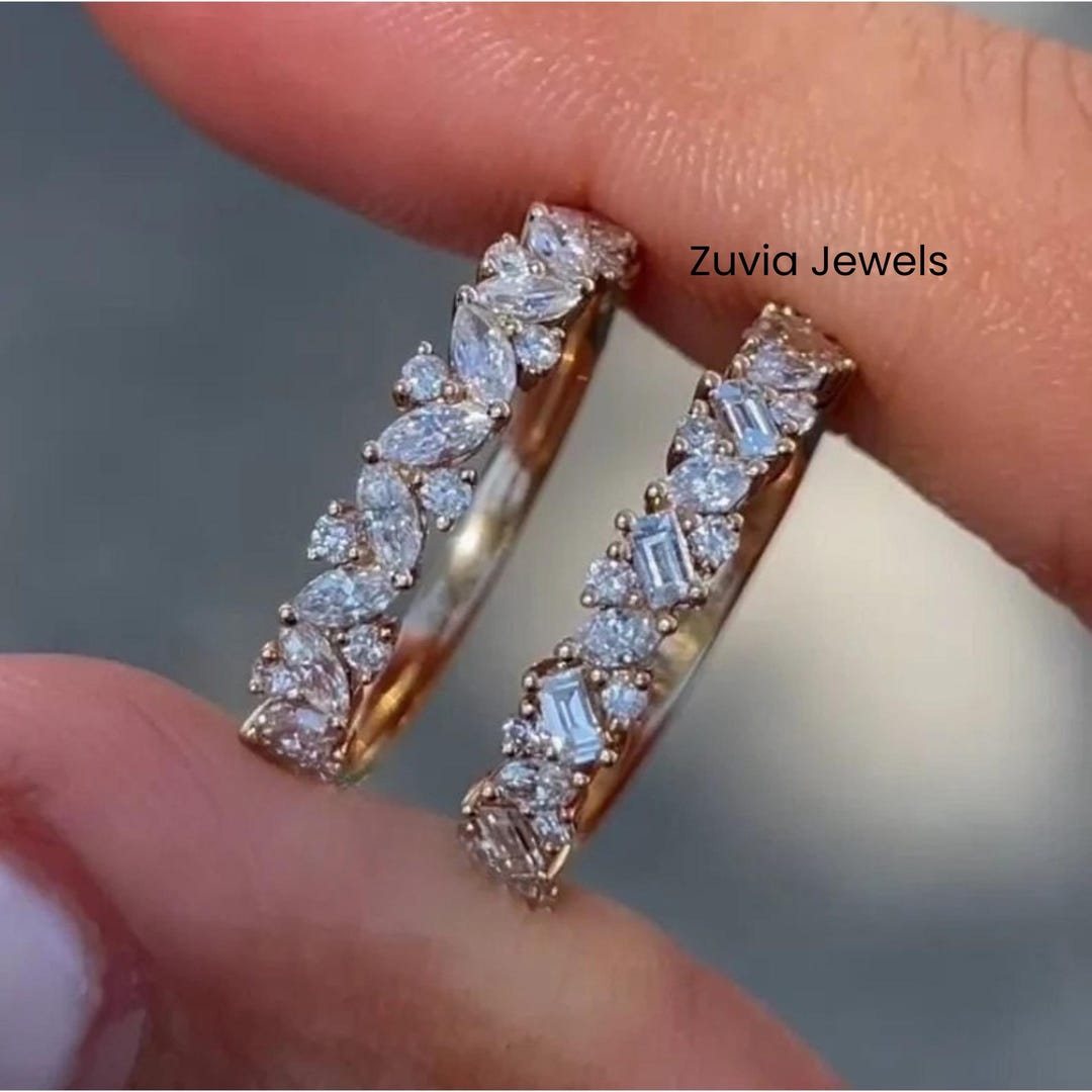Marquise and Round Cut Lab Grown Diamond Band, Baguette and Marquise ...