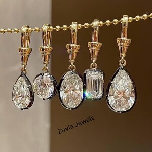 13x9 mm Tear Drop Simulated Diamond Pendant, Round Antique Oxidized Bezel With Prong Set Pendant, Oval Cut Pendant, Emerald Only Pendant