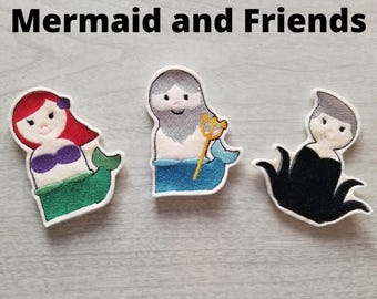 Mermaid and Friends — Embroidered Felt Finger Puppets, Storybook Puppets — Sold Individually or as a 3‑Piece Set