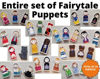 Marionetas de dedo de fieltro bordadas – Juego completo de cuentos