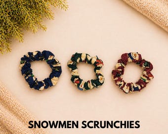 Schneemann Scrunchie Set | Winter-Haargummi | Weihnachtshaarbänder | Niedliches Feiertags-Haargummi | Geschenk für Sie