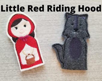 Embroidered Felt Finger Puppets – Little Red Riding Hood and Wolf Storybook Play Set