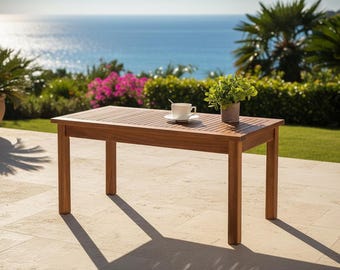 Mesa de centro de madera para patio con certificación FSC, color marrón oscuro, estilo rústico para exteriores.