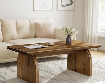 Mesa de centro rústica de roble, mesa de centro de estilo granja moderna orgánica