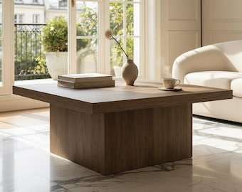 Mesa de centro cuadrada vintage marrón, tablero de madera rústica de estilo granja, diseño rústico moderno para la decoración del hogar.