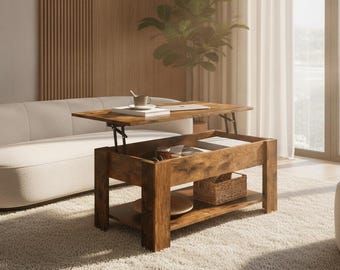 Una mesa de centro cuadrada compacta de color negro con cajones de almacenamiento, diseñada como una mesa de estilo rústico de dos niveles para salas de estar, apartamentos y oficinas.