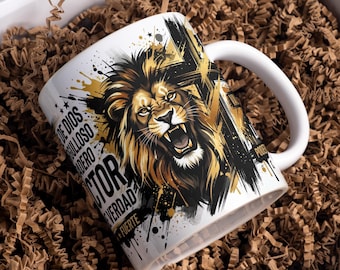 Spanish Father's Day Lion 11oz 5oz Mug Wrap PNG, Un Hombre de Dios Padre Orgulloso Design (Digital Download)