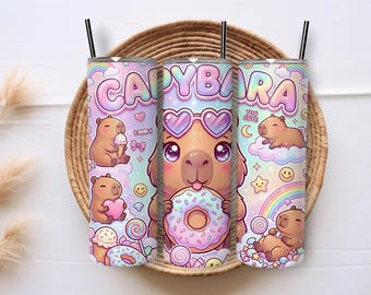 Capybara Cute Animal 20oz Skinny Tumbler Sublimation Wrap PNG Instant Download Printable Design