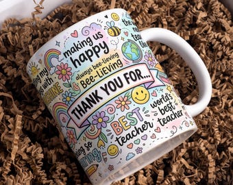 Teacher Appreciation Mug Wrap PNG 11oz 15oz Sublimation Design Thank You Teacher Digital Download