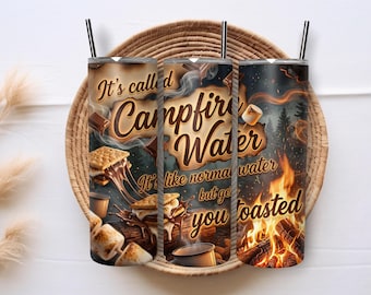 Funny Campfire Water Smores Camping Humor 20oz Skinny Tumbler Wrap Sublimation PNG Design Digital Download