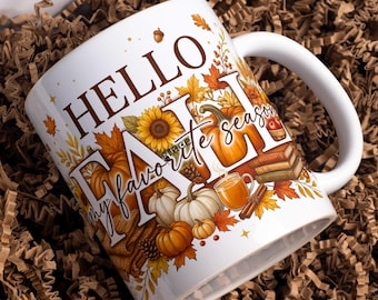 Hello Fall Autumn Cozy Vibes 11oz 15oz Mug Sublimation Design Digital Download