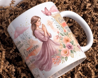 Diseño PNG para taza de mamá cristiana, diseño de sublimación de guerra espiritual para mamás con fe, descarga digital para tazas de 11 oz y 15 oz