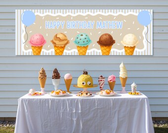 Ice Cream Party Editable Banner, Canva Template, Summer Personalized Printable (Digital Download)