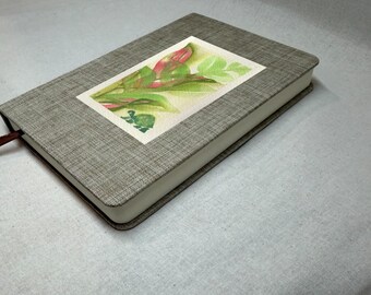 Original Watercolor Botanical Art Journal, Linen Notebook, Half Lined Half Blank, 5x7