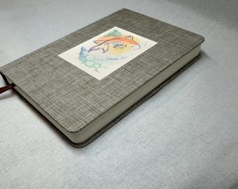 Original Watercolor Koi Art Journal, Linen Notebook, Half Lined Half Blank, 5x7