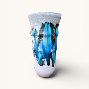 Studio Pottery Vase — Hand-Thrown Chamotte, Asymmetric, Drip Glaze, Signed, Mid Century, Budapest