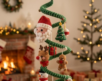 Christmas Spiral Mobile Crochet Pattern PDF, Santa Reindeer Snowman Amigurumi Baby Mobile, Nursery Decor DIY Instant Download, Intermediate