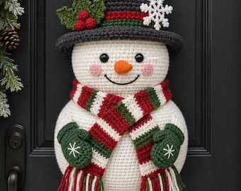 Festive Crochet Snowman Wall Hanging Pattern  Christmas Door Decor| Amigurumi Winter Holiday Design| Christmas Crochet Diy| Work Pattern PDF