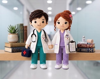 Crochet Nurse and Doctor Doll Pattern, Amigurumi Healthcare Worker, Nurse Keychain Pattern, DIY Medical Gift, English French German PDF