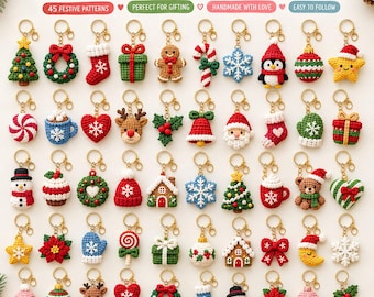 Christmas  47  Crochet Pattern Bundle Ornament Keychains, Crochet Christmas PDF Pattern, Mini Holiday Ornaments, Amigurumi Xmas Keychain PDF