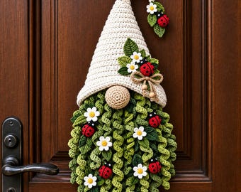 Crochet Christmas Gnome Pattern PDF, Holiday Wall Hanging Decor, Poinsettia Gnome Door Hanger, Amigurumi Santa Gnome Ornament, Tree Gnome