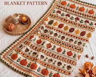 Fall Crochet Blanket Pattern PDF| Autumn Mosaic Overlay Afghan Pattern| Fall Crochet Throw Pattern| Scalloped Border Afghan|Easy Crochet PDF