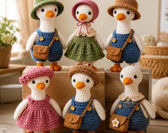Crochet Goose Pattern PDF| Amigurumi Shelf Sitter Plush Bundle|DIY Duck & Mallard Goose Toy with Vintage Outfit| Mama Minis|Instant Download