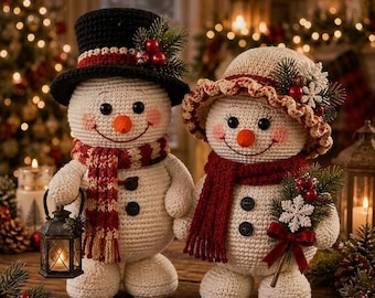 Crochet Snowman Couple Pattern PDF, His & Hers Amigurumi Snowman, Christmas Snowman Crochet Pattern, Winter Holiday Decor, Beginner Friendly