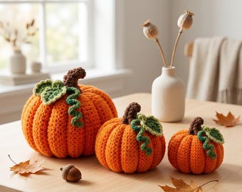Haakpatroon voor een pompoen (PDF), Amigurumi pompoen in 3 maten, Haakpatroon voor beginners, Pompoen als herfstdecoratie, Pompoenspeelgoed met textuur, Direct te downloaden