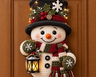 Festive Crochet Snowman Door Hanger Pattern, Christmas Wall Hanging PDF,  Amigurumi Winter Holiday Decor, Front Door Digital Download